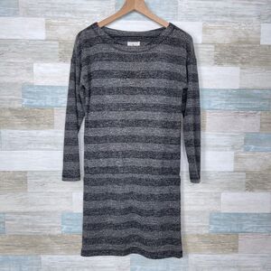 Lou & Grey Blouson Sweater Dress Gray Striped Long Sleeve Casual Womens XS